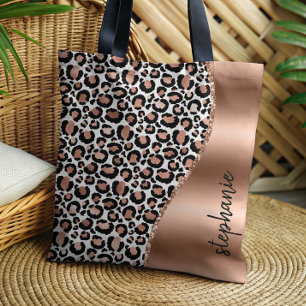Glam Leopard Spots Rose Gold Metallisch Name Tasche