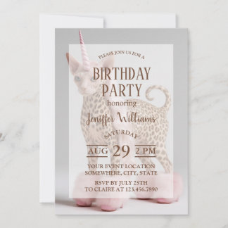 Glam Leopard Unicorn Cat in Pink Fur Heels         Einladung