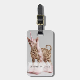 Glam Leoparden Einhorn Katze in rosa Fellabsätzen  Gepäckanhänger