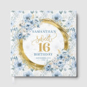 Glam Light Blue Sweet 16 Gästebuch Gold Glitzer (Vorderseite)