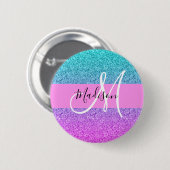 Glam Lila Aqua Glitzer Sparkle Gradient Monogram Button (Vorne & Hinten)