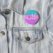Glam Lila Aqua Glitzer Sparkle Gradient Monogram Button (Beispiel)