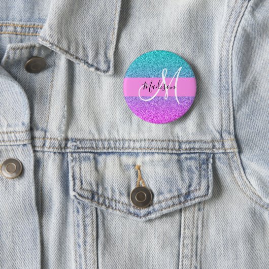 Glam Lila Aqua Glitzer Sparkle Gradient Monogram Button (Beispiel)