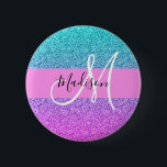 Glam Lila Aqua Glitzer Sparkle Gradient Monogram Button<br><div class="desc">Lila,  glänzende,  lila,  aqua und türkisfarbene Meerjungfrau Glitzer Glitzern Farbverlauf Monogramm Name und Initialtaste. Individuelle Name und Monogramm sind in einem handgeschriebenen,  eleganten Skript mit rosa Hintergrund geschrieben. Ein perfektes Geburtstag- oder Weihnachtsgeschenk!</div>
