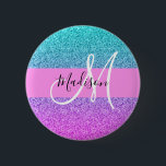 Glam Lila Aqua Glitzer Sparkle Gradient Monogram Button<br><div class="desc">Lila,  glänzende,  lila,  aqua und türkisfarbene Meerjungfrau Glitzer Glitzern Farbverlauf Monogramm Name und Initialtaste. Individuelle Name und Monogramm sind in einem handgeschriebenen,  eleganten Skript mit rosa Hintergrund geschrieben. Ein perfektes Geburtstag- oder Weihnachtsgeschenk!</div>