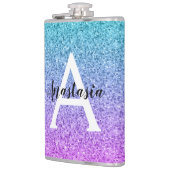 Glam Lila Aqua Glitzer Sparkle Gradient Monogram Flachmann (Links)