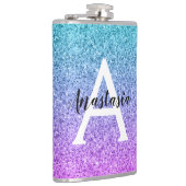 Glam Lila Aqua Glitzer Sparkle Gradient Monogram Flachmann (Rechts)
