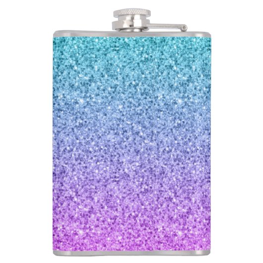 Glam Lila Aqua Glitzer Sparkle Gradient Monogram Flachmann (Rückseite)