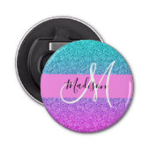 Glam Lila Aqua Glitzer Sparkle Gradient Monogram Flaschenöffner (Vorderseite)