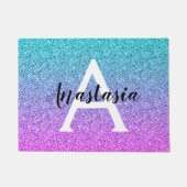 Glam Lila Aqua Glitzer Sparkle Gradient Monogram Fußmatte (Vorderseite)
