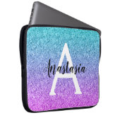 Glam Lila Aqua Glitzer Sparkle Gradient Monogram Laptopschutzhülle (Vorne Rechts)