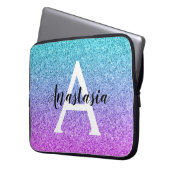 Glam Lila Aqua Glitzer Sparkle Gradient Monogram Laptopschutzhülle (Vorderseite Links)