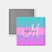 Glam Lila Aqua Glitzer Sparkle Gradient Monogram Magnet (Vorderseite/Rückseite)
