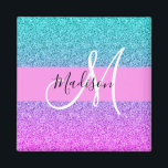 Glam Lila Aqua Glitzer Sparkle Gradient Monogram Magnet<br><div class="desc">Lila,  lila,  aqua und türkisfarbene Meerjungfrau Glitzern Gradienten Monogramm Name und Initialmagnet. Individuelle Name und Monogramm sind in einem handgeschriebenen,  eleganten Skript mit rosa Hintergrund geschrieben. Ein perfektes Geburtstag- oder Weihnachtsgeschenk!</div>