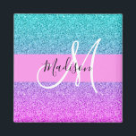 Glam Lila Aqua Glitzer Sparkle Gradient Monogram Magnet<br><div class="desc">Lila,  lila,  aqua und türkisfarbene Meerjungfrau Glitzern Gradienten Monogramm Name und Initialmagnet. Individuelle Name und Monogramm sind in einem handgeschriebenen,  eleganten Skript mit rosa Hintergrund geschrieben. Ein perfektes Geburtstag- oder Weihnachtsgeschenk!</div>