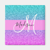 Glam Lila Aqua Glitzer Sparkle Gradient Monogram Magnet (Vorne)