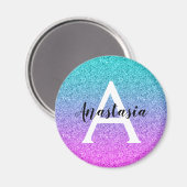Glam Lila Aqua Glitzer Sparkle Gradient Monogram Magnet (Vorderseite/Rückseite)