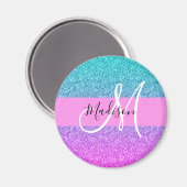 Glam Lila Aqua Glitzer Sparkle Gradient Monogram Magnet (Vorderseite/Rückseite)