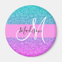 Glam Lila Aqua Glitzer Sparkle Gradient Monogram
