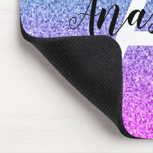 Glam Lila Aqua Glitzer Sparkle Gradient Monogram Mousepad (Ecke)