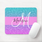 Glam Lila Aqua Glitzer Sparkle Gradient Monogram Mousepad (Mit Mouse)