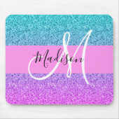 Glam Lila Aqua Glitzer Sparkle Gradient Monogram Mousepad (Vorne)