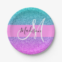 Glam Lila Aqua Glitzer Sparkle Gradient Monogram