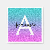 Glam Lila Aqua Glitzer Sparkle Gradient Monogram Serviette (Vorderseite)