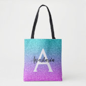 Glam Lila Aqua Glitzer Sparkle Gradient Monogram Tasche (Vorderseite)