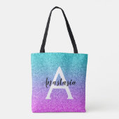 Glam Lila Aqua Glitzer Sparkle Gradient Monogram Tasche (Rückseite)