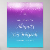 Glam Lila Aquamarin Bat Mitzvah Begrüßungszeichen Poster (Vorne)