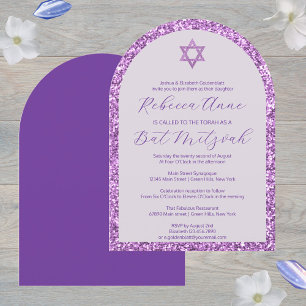 Glam Lila Arch Traditionelles Bat Mitzvah Einladung