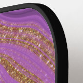 Glam Lila Black & Gold Glitzer Agate Monogram Pickleball Schläger (Linke Seite)