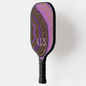 Glam Lila Black & Gold Glitzer Agate Monogram Pickleball Schläger (Links)