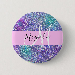 Glam Lila, Blue & Green Glitzer Sparkon Monogram Button