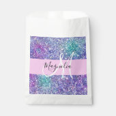 Glam Lila, Blue & Green Glitzer Sparkon Monogram Geschenktütchen (Vorderseite)