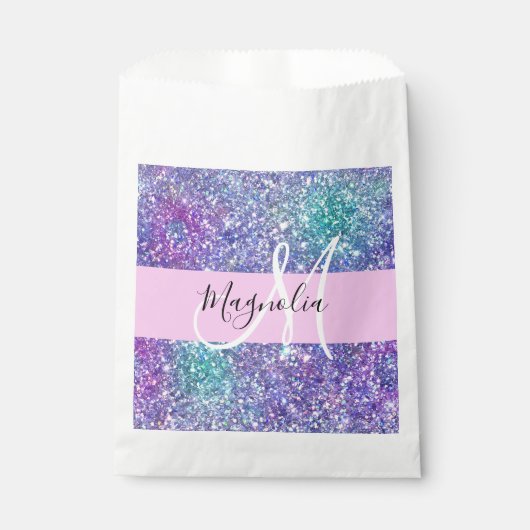 Glam Lila, Blue & Green Glitzer Sparkon Monogram Geschenktütchen (Vorderseite)