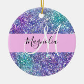 Glam Lila, Blue & Green Glitzer Sparkon Monogram Keramik Ornament (Vorne)