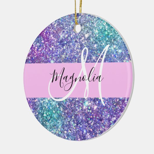 Glam Lila, Blue & Green Glitzer Sparkon Monogram Keramik Ornament (Links)