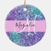 Glam Lila, Blue & Green Glitzer Sparkon Monogram Keramik Ornament (Hinten)