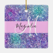 Glam Lila, Blue & Green Glitzer Sparkon Monogram Keramikornament (Rückseite)