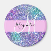 Glam Lila, Blue & Green Glitzer Sparkon Monogram Magnet (Vorne)