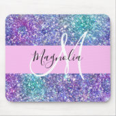 Glam Lila, Blue & Green Glitzer Sparkon Monogram Mousepad (Vorne)