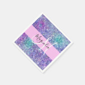 Glam Lila, Blue & Green Glitzer Sparkon Monogram Serviette (Ecke)