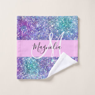 Glam Lila, Blue & Green Glitzer Sparkon Monogram Waschlappen