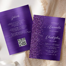Glam Lila Brushed Metal QR Code Wedding