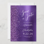 Glam Lila Brushed Metal Script Save the Date Ankündigung (Vorderseite)