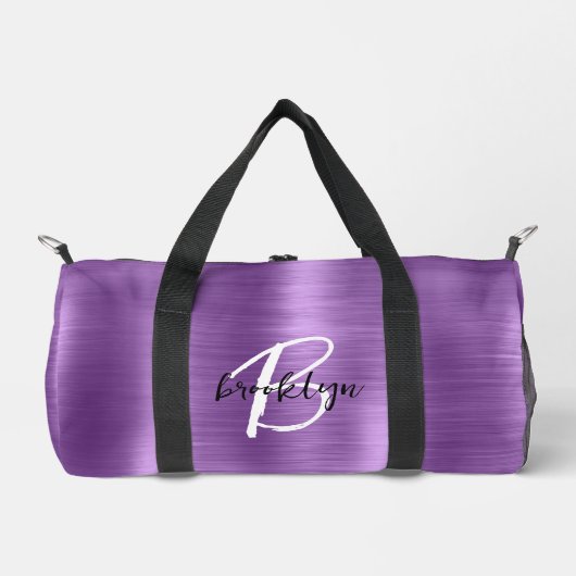 Glam Lila Bürstenmetall Schwarz-weiß Monogramm Duffle Bag (Vorderseite)