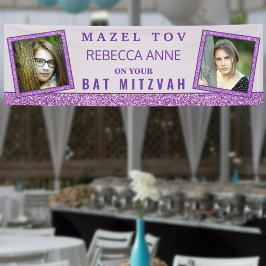 Glam Lila Chic 2 Foto Geburtstag Bat Mitzvah Banner