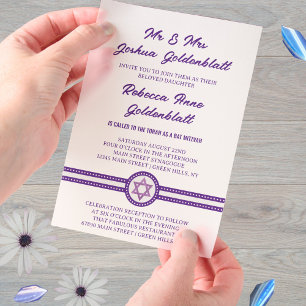 Glam Lila Chic Elegant Traditionelles Bat Mitzvah Pergament Einladungen